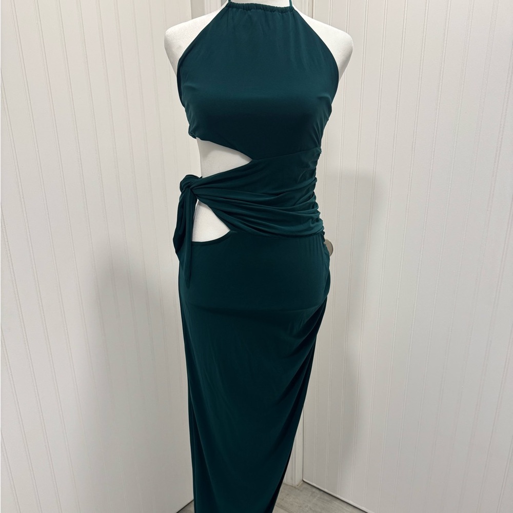 Elegant Teal Cut-Out Maxi Dress